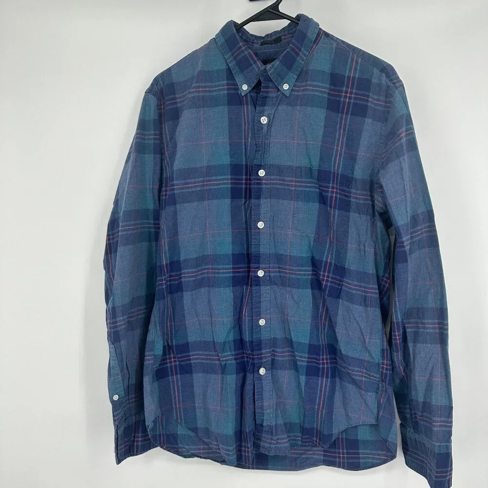 J. Crew Men's Plaid Button Down Shirt‎ Blue Size Large Slim